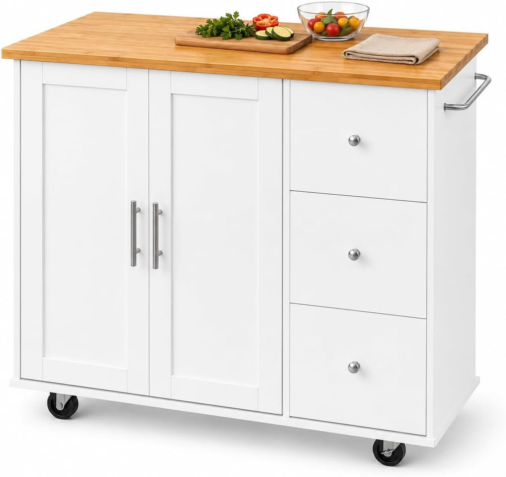 White Rolling Kitchen Island Storage Cart