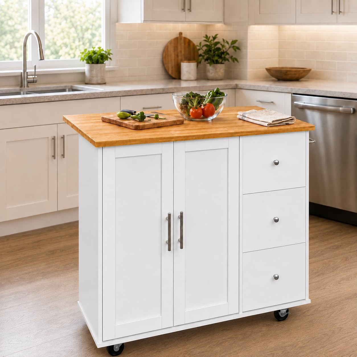White Rolling Kitchen Island Storage Cart