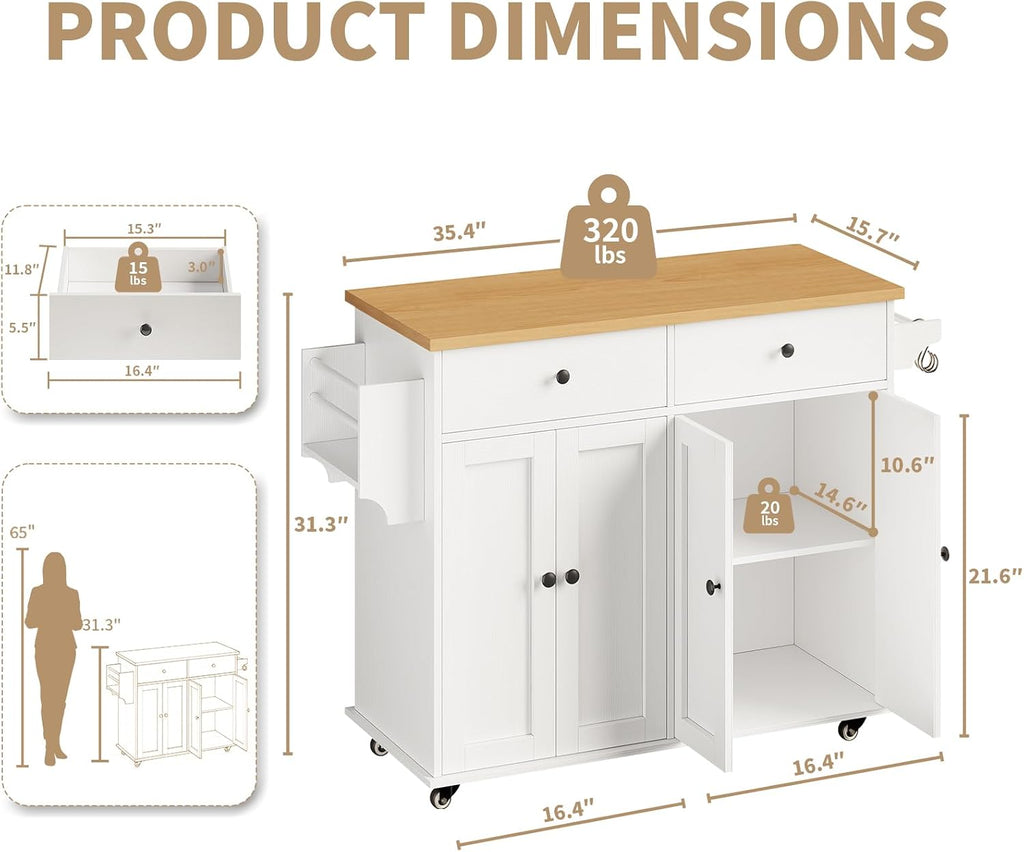 White Rolling Kitchen Island Storage Cart