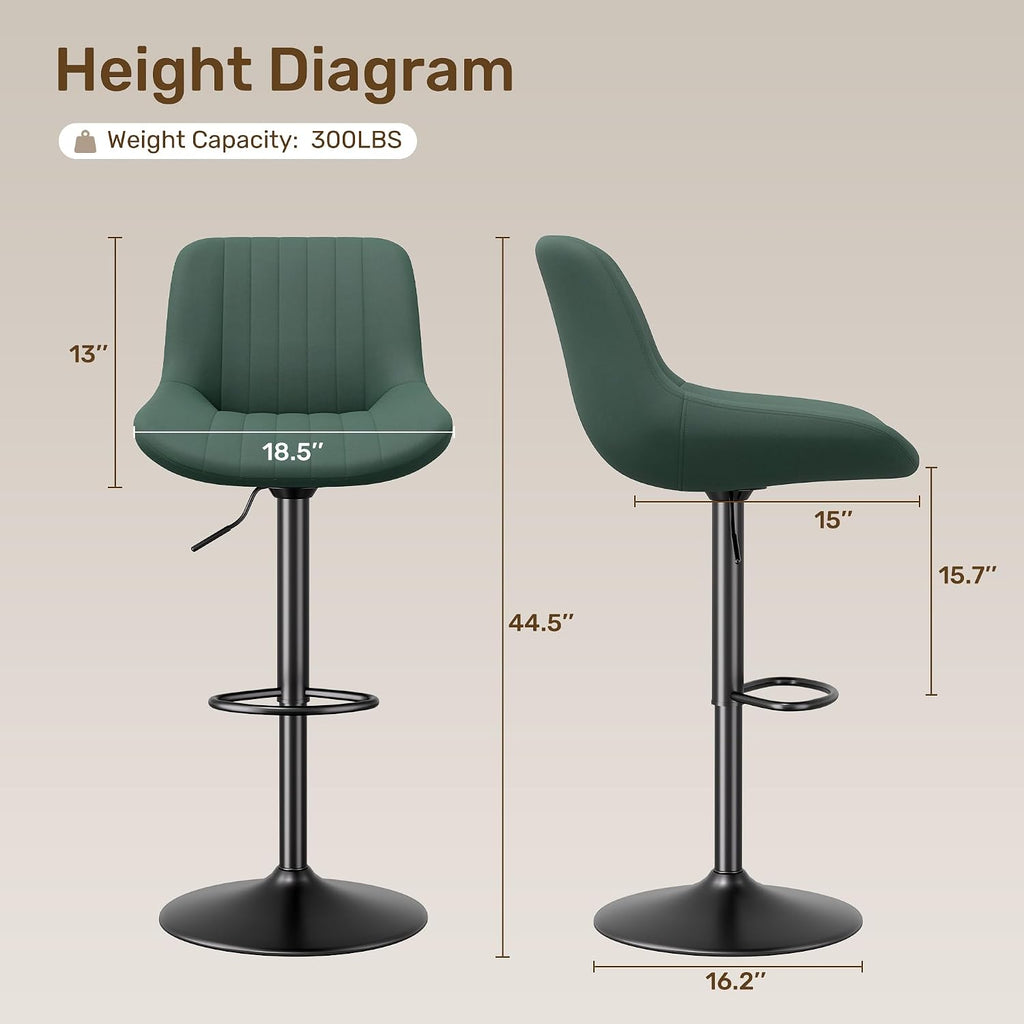Green Swivel Adjustable Bar Stool Set