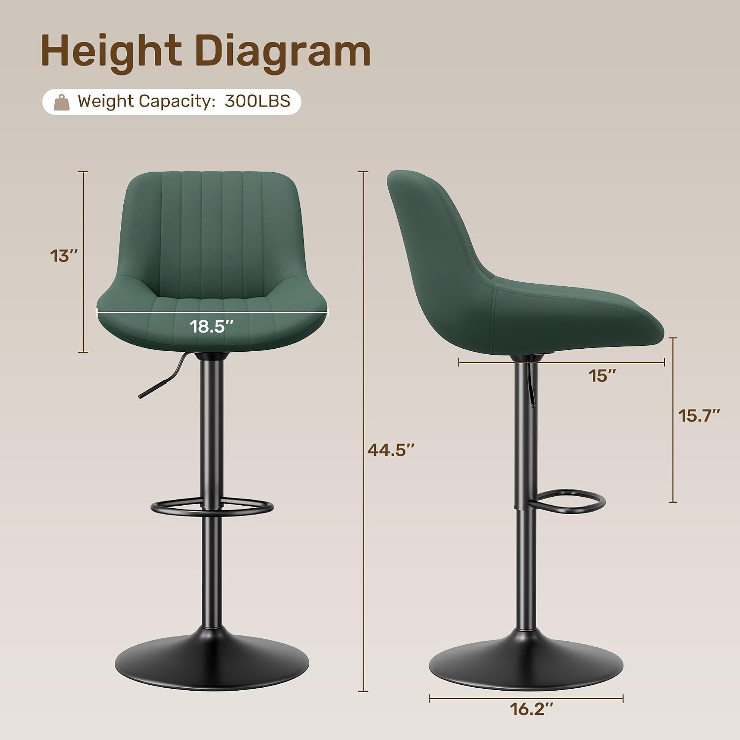Green Swivel Adjustable Bar Stool Set