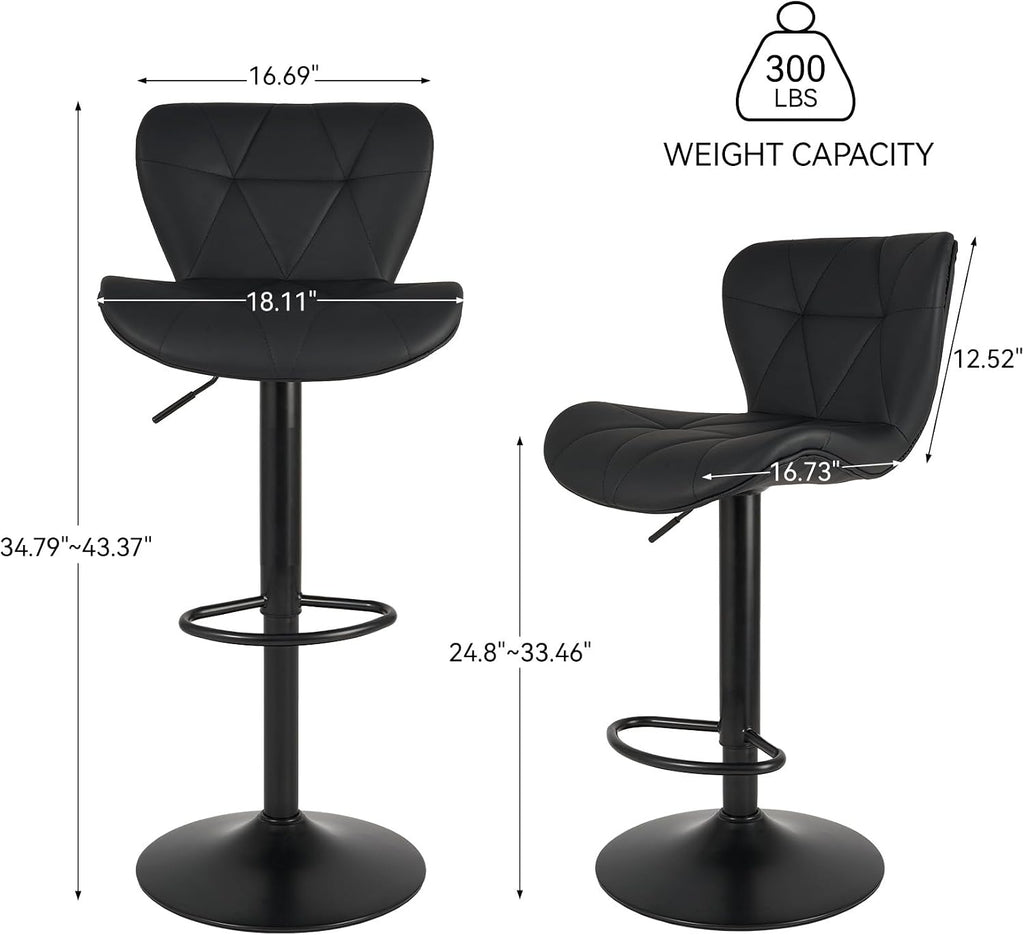 Black Faux‑Leather Swivel Bar Stool Set