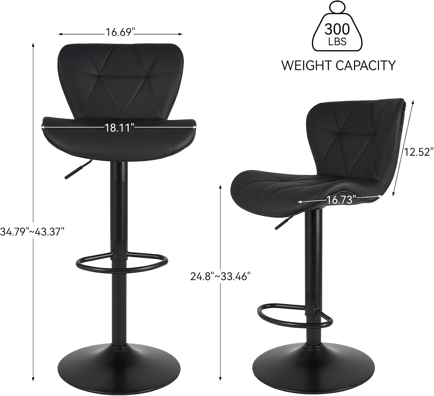 Black Faux‑Leather Swivel Bar Stool Set