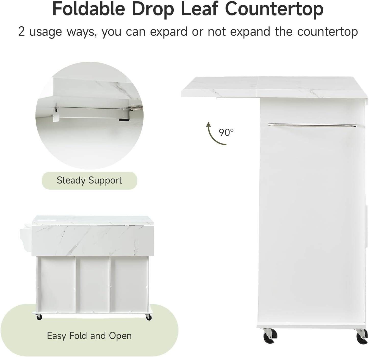 White Rolling Kitchen Island Storage Cabinet