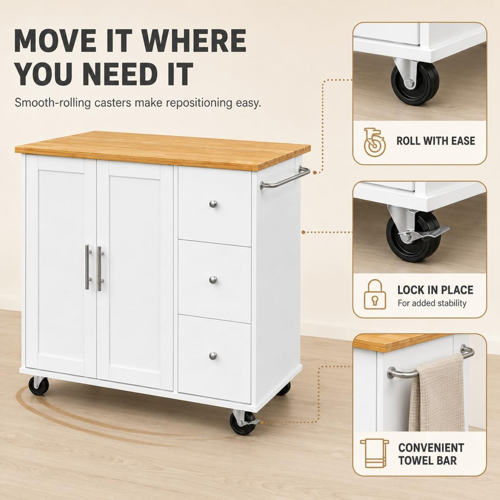 White Rolling Kitchen Island Storage Cart