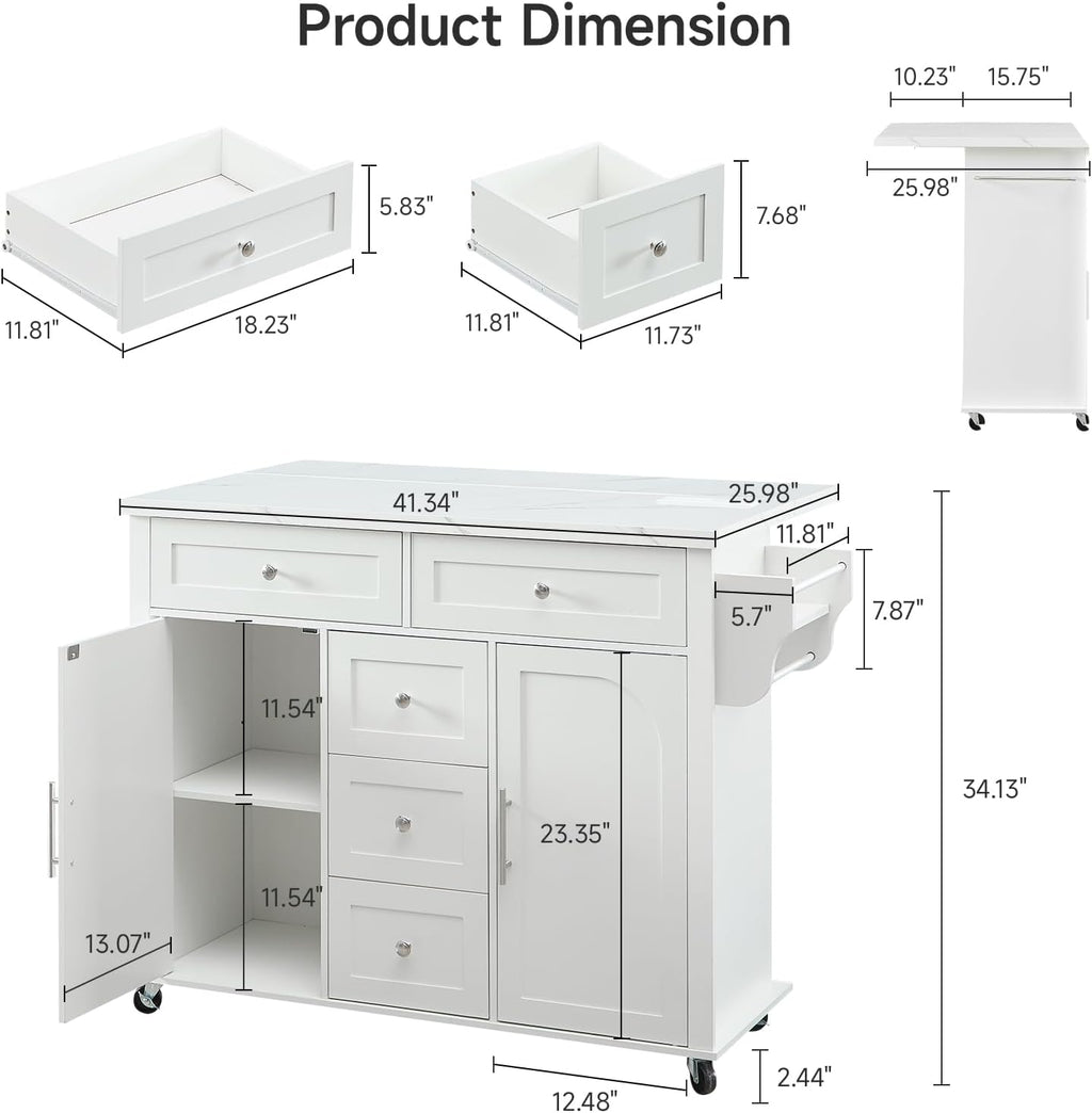 White Rolling Kitchen Island Storage Cabinet