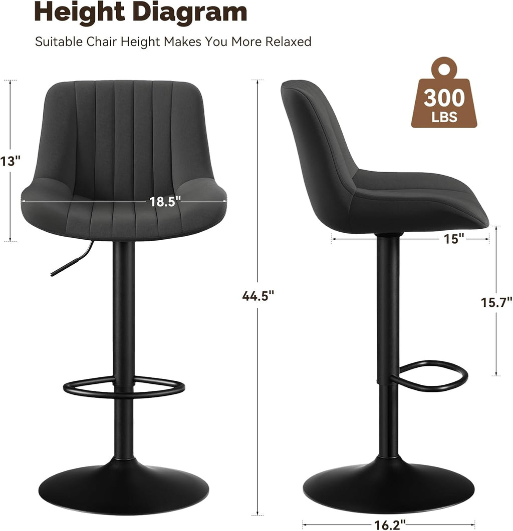 Black Swivel Fabric Bar Stool Set