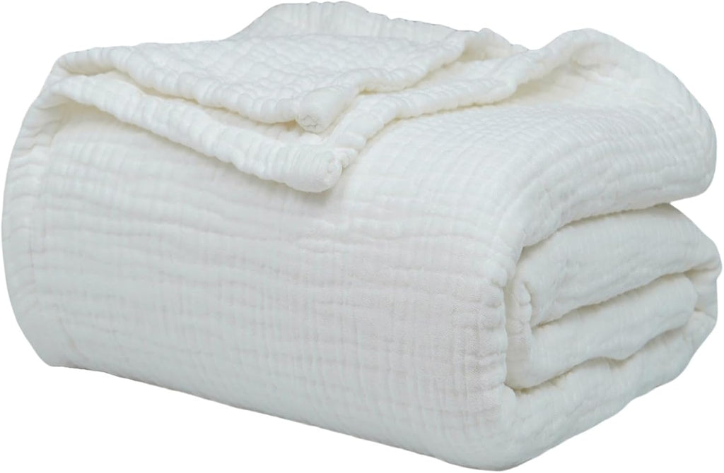 Ivory Cotton Muslin Sofa Throw Blanket