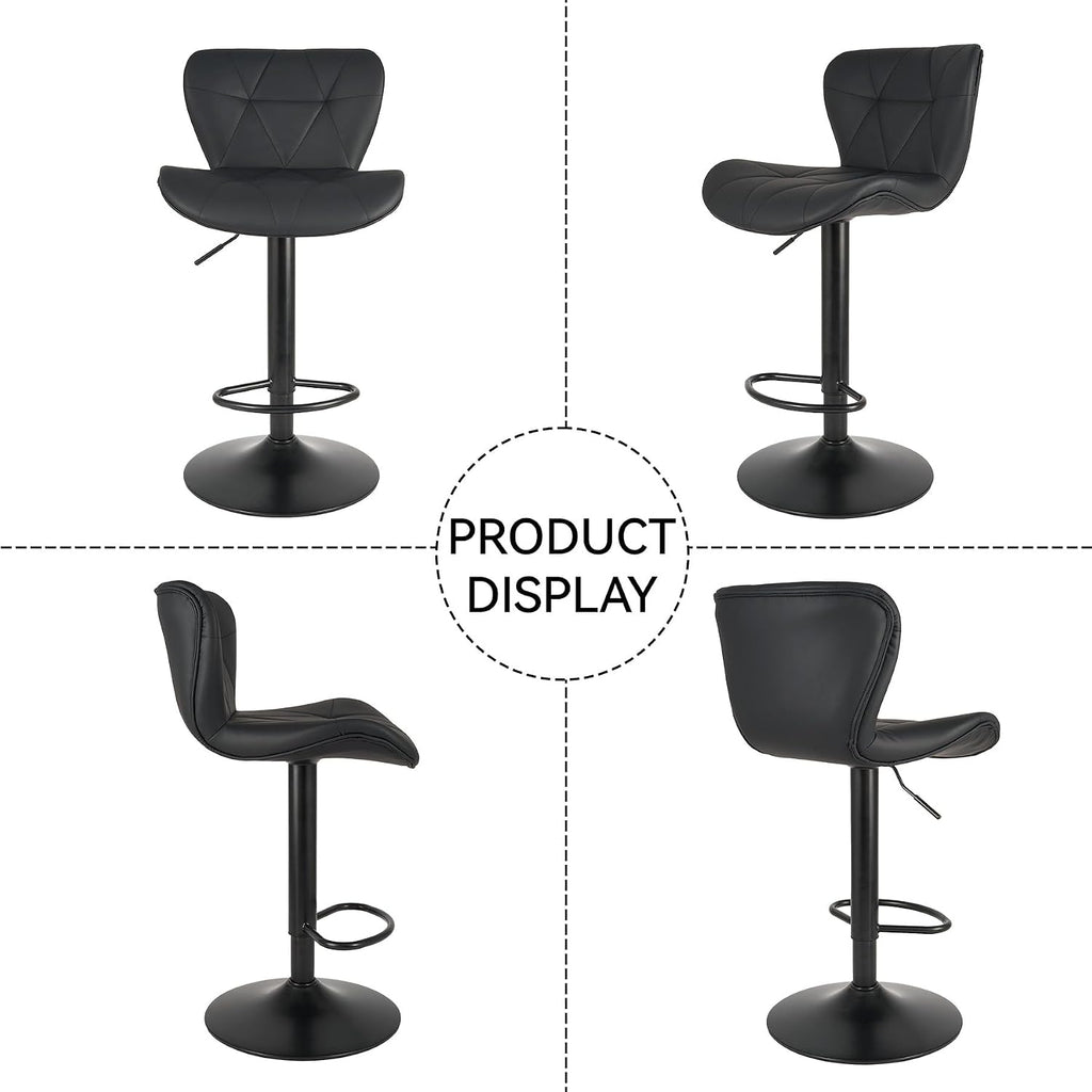 Black Faux‑Leather Swivel Bar Stool Set