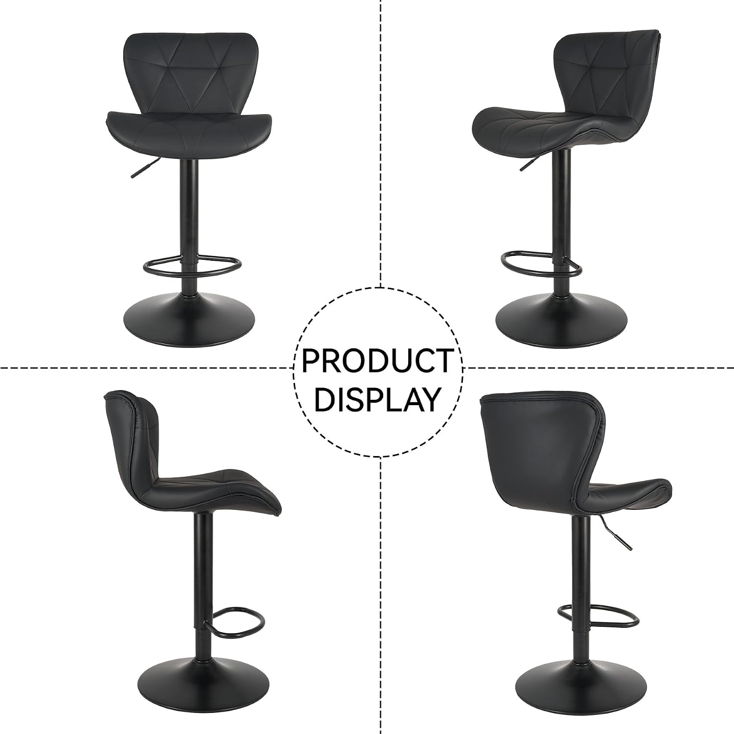 Black Faux‑Leather Swivel Bar Stool Set
