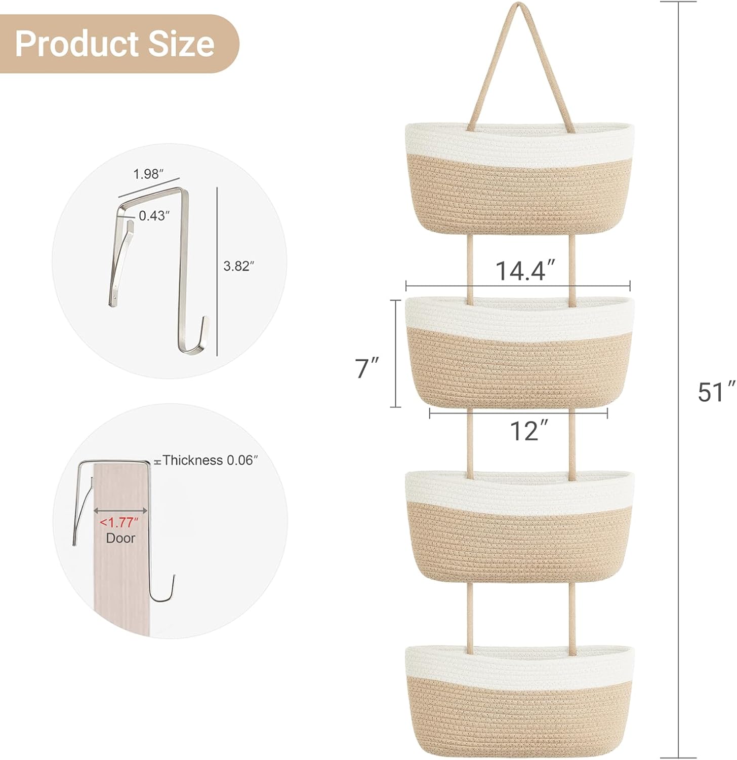 4‑Tier Jute Over‑Door Storage Basket