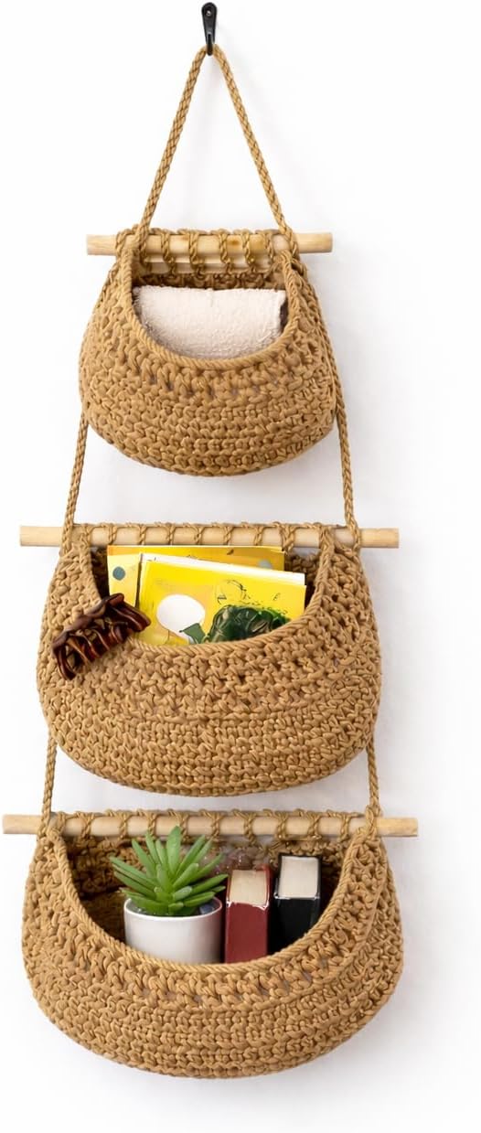 3‑Tier Cotton Hanging Wall Storage Basket