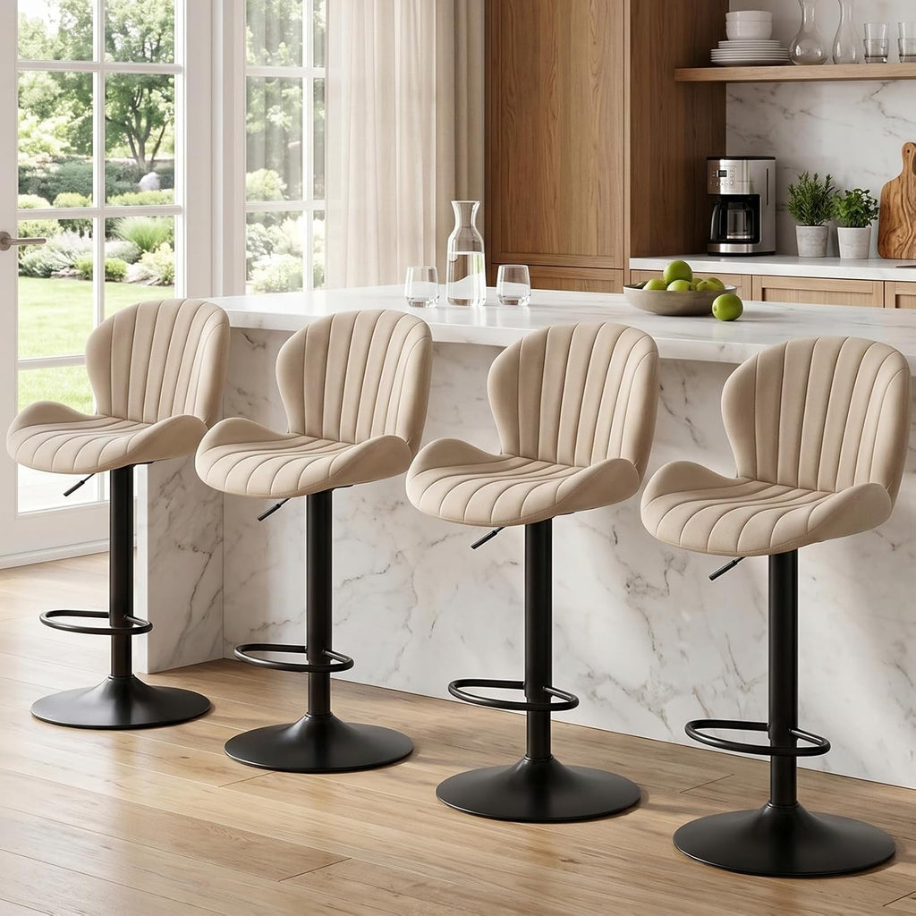 Fabric Swivel Adjustable Bar Stool Set