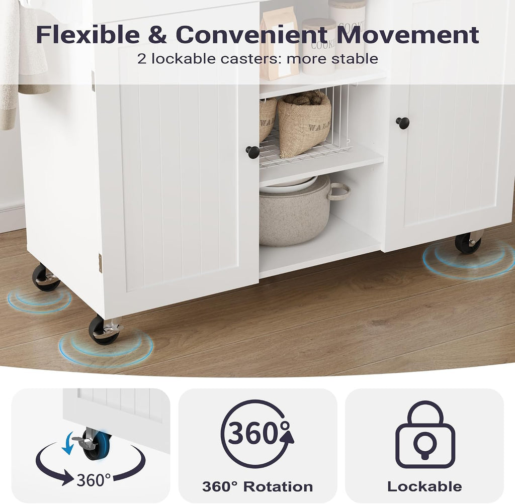 White Rolling Kitchen Island Storage Cart