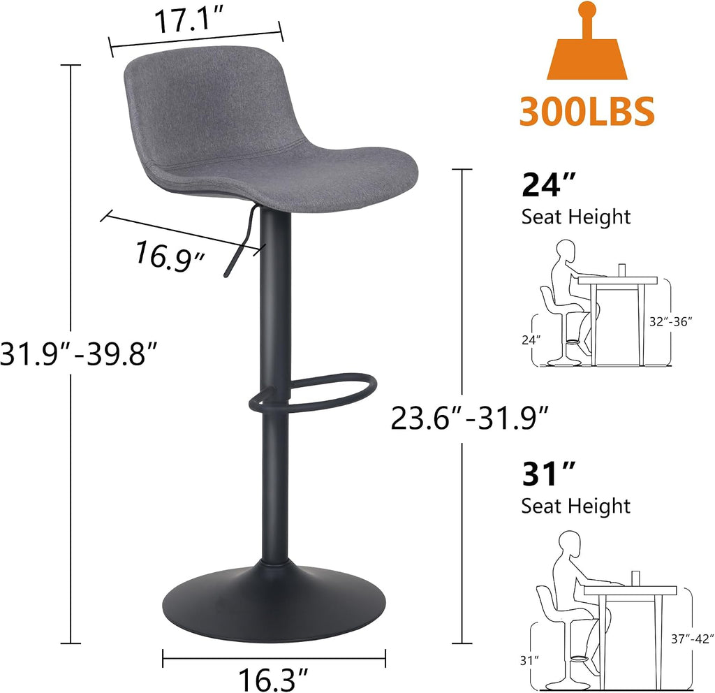 Grey Fabric Swivel Bar Stool Set