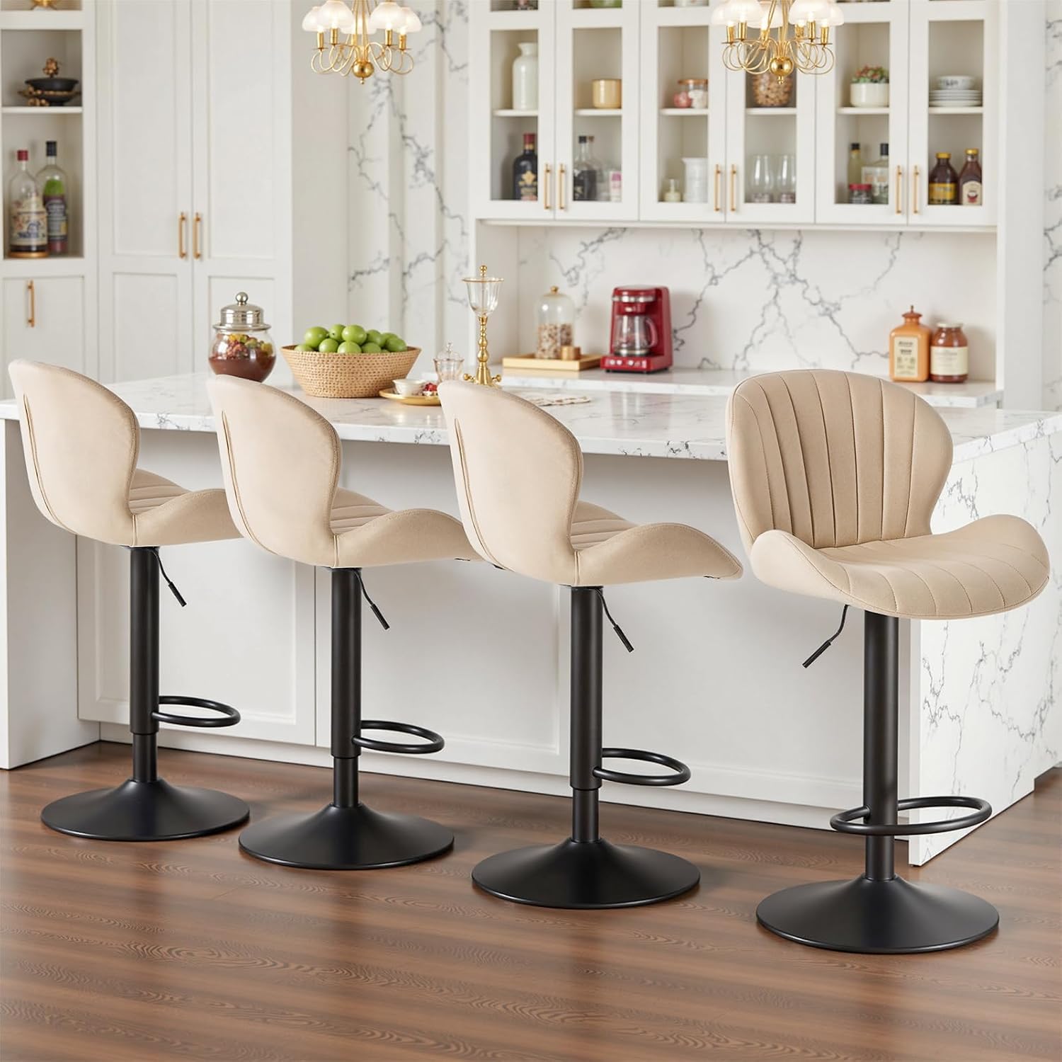 Fabric Swivel Adjustable Bar Stool Set