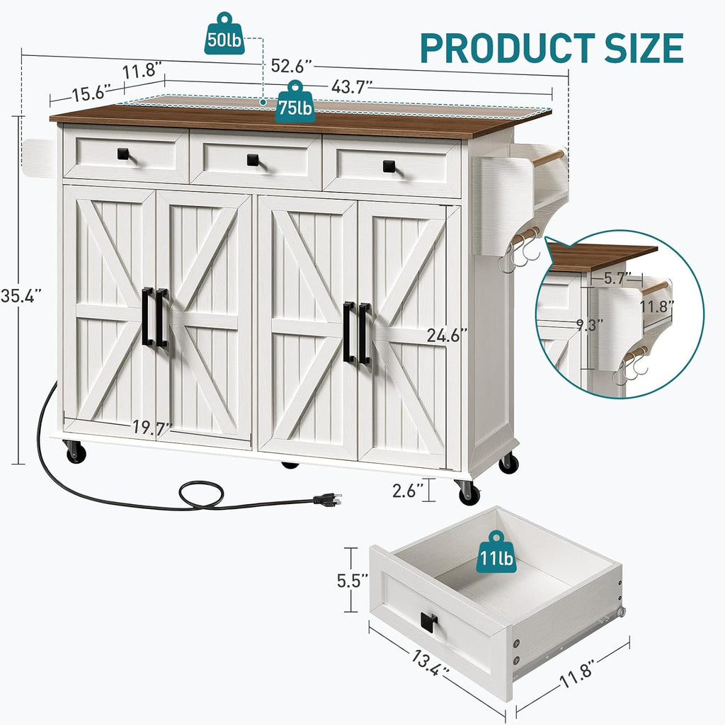 White Rolling Kitchen Island Storage Cart