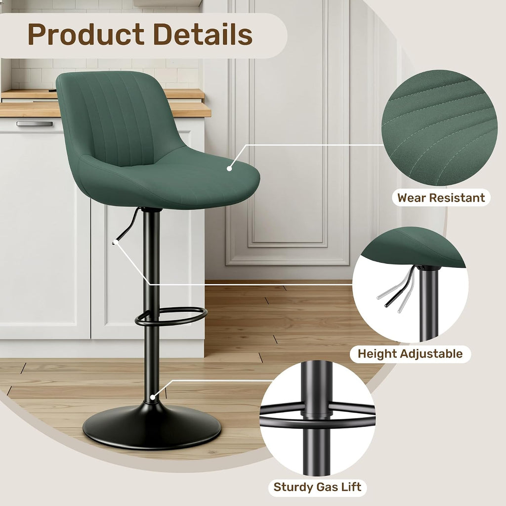 Green Swivel Adjustable Bar Stool Set