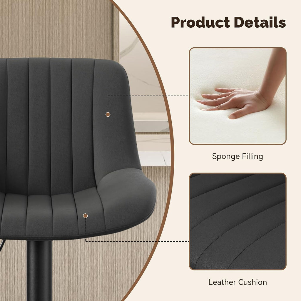 Black Swivel Fabric Bar Stool Set