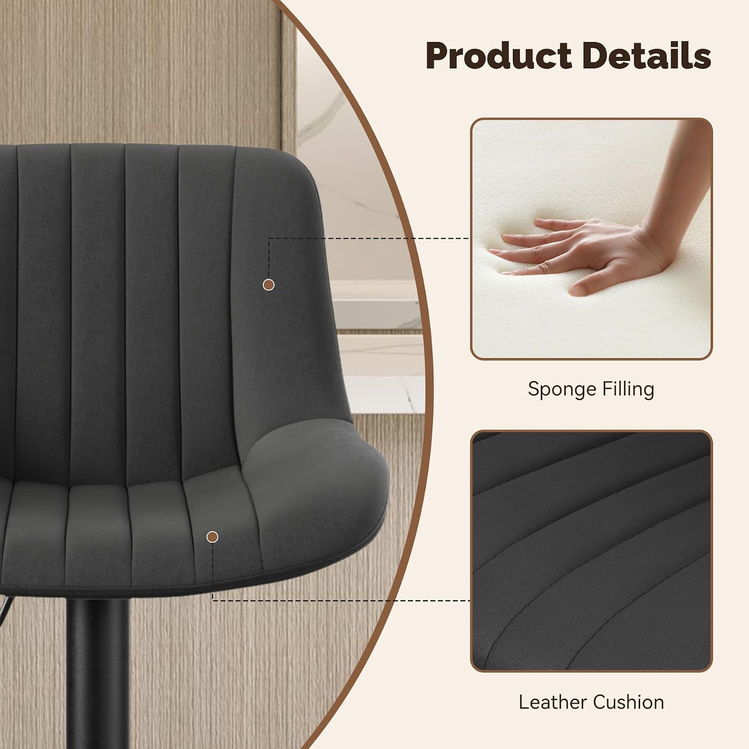 Black Swivel Fabric Bar Stool Set