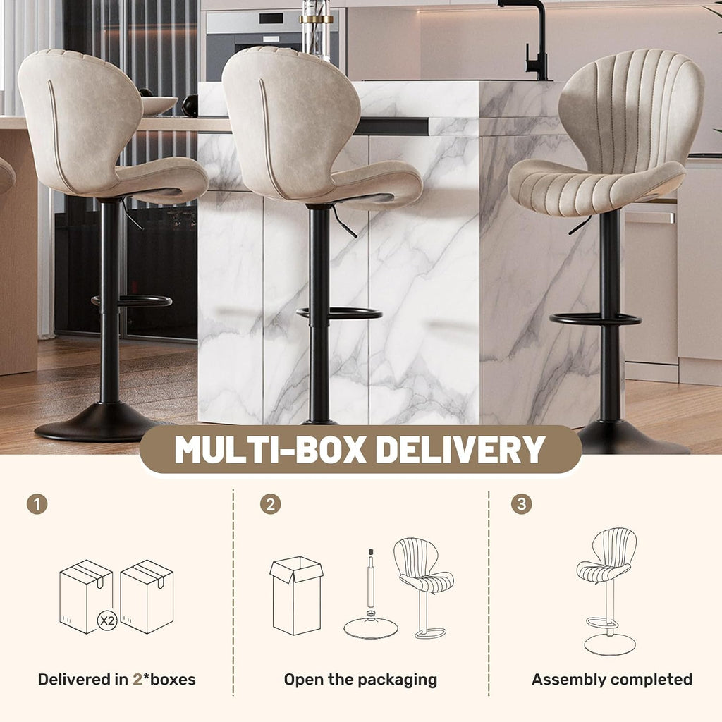 Light Khaki Swivel Fabric Bar Stool Set