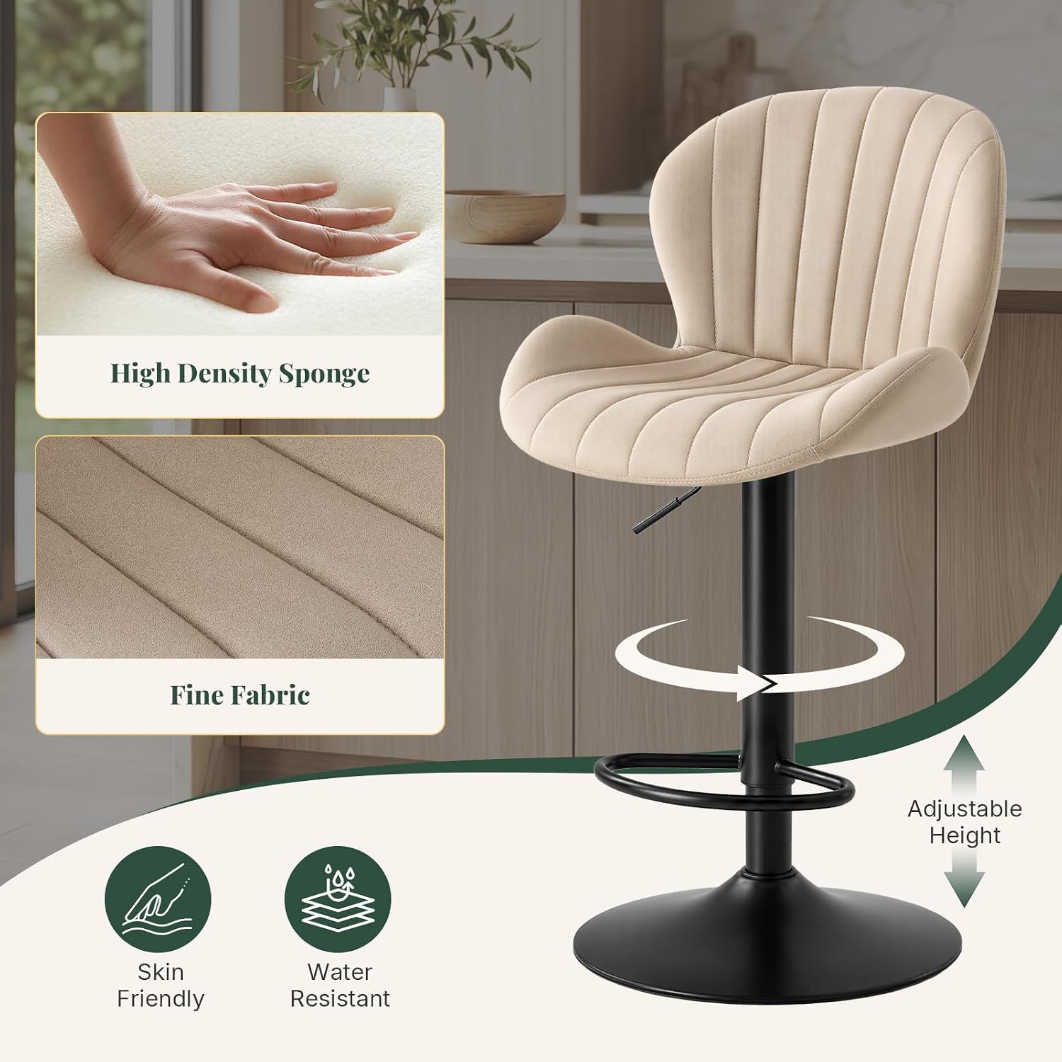 Fabric Swivel Adjustable Bar Stool Set