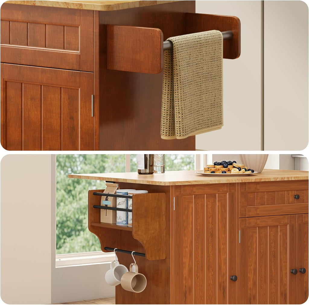Brown Rolling Kitchen Island Storage Cart