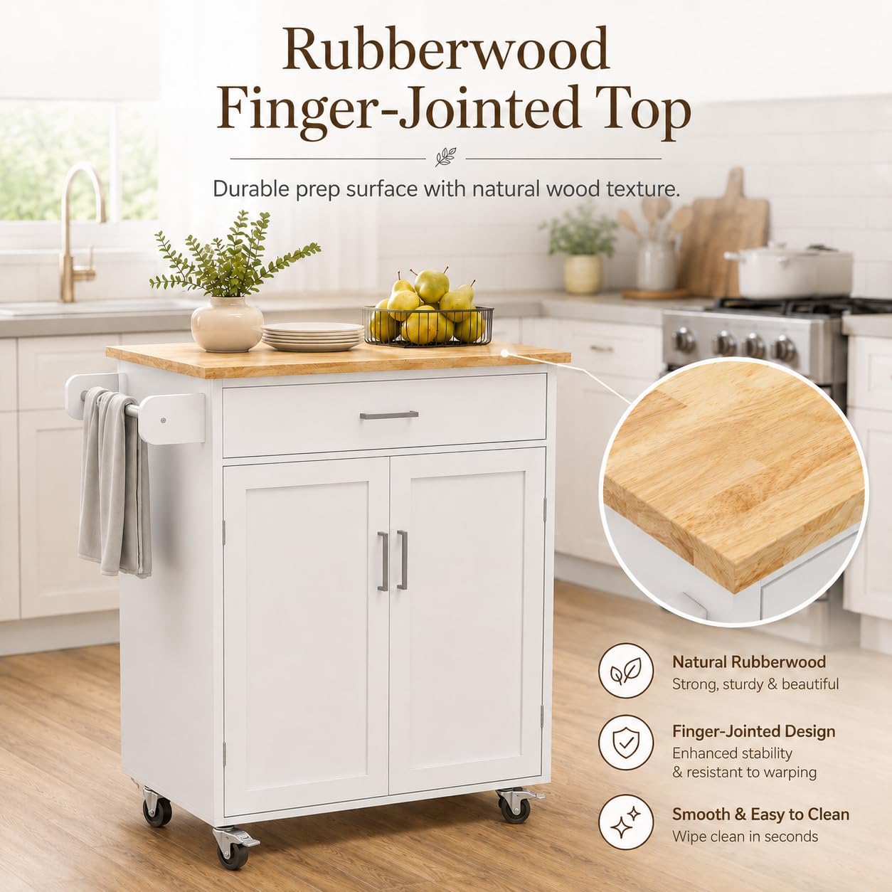 White Rolling Kitchen Island Storage Cart