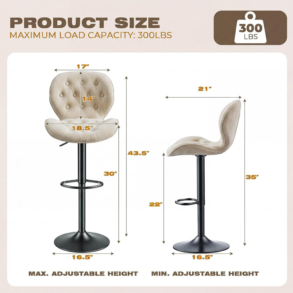 Khaki Swivel Adjustable Bar Stool Set