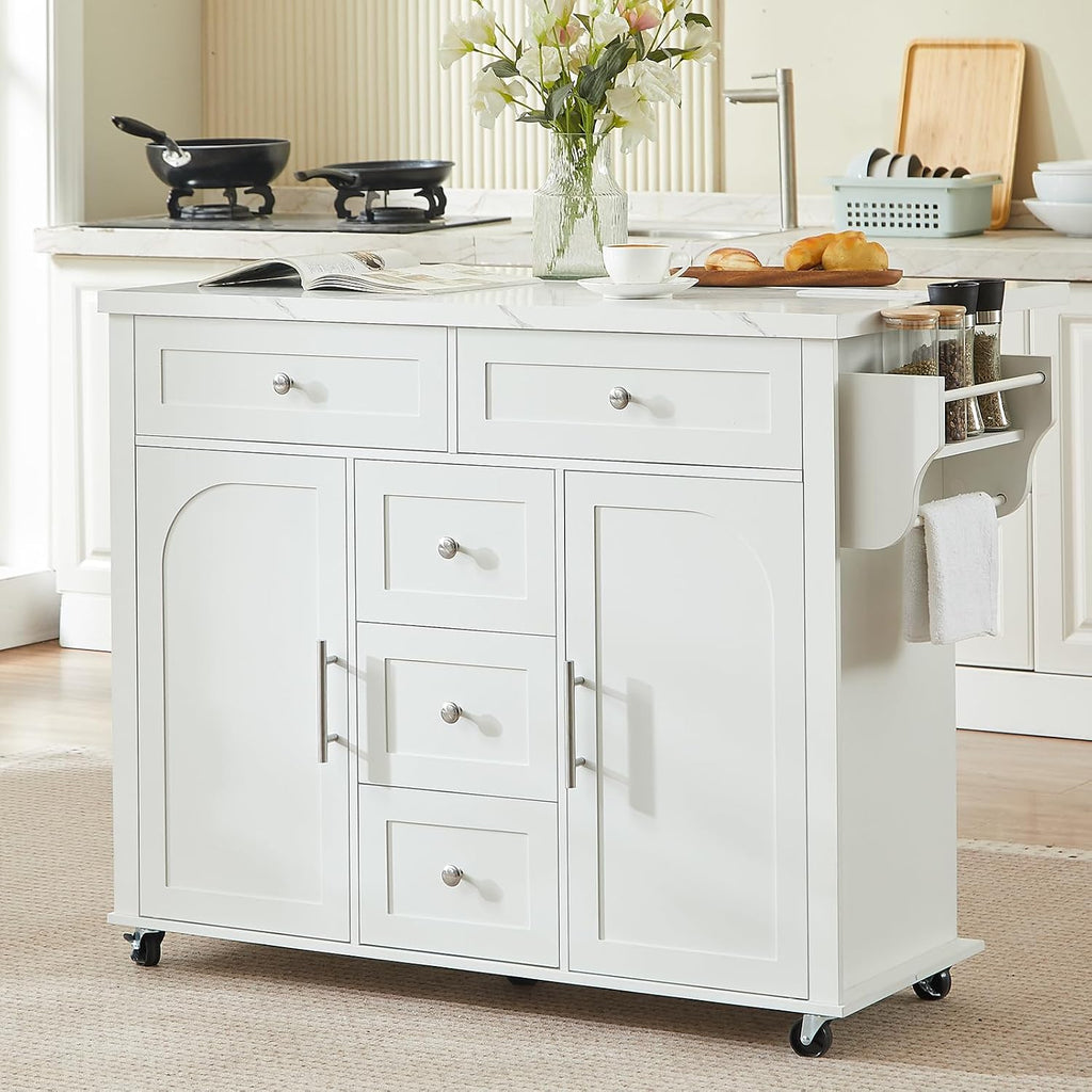 White Rolling Kitchen Island Storage Cabinet