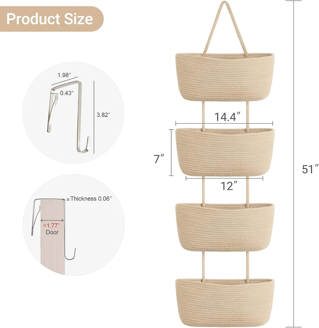 4‑Tier Jute Over‑Door Storage Basket