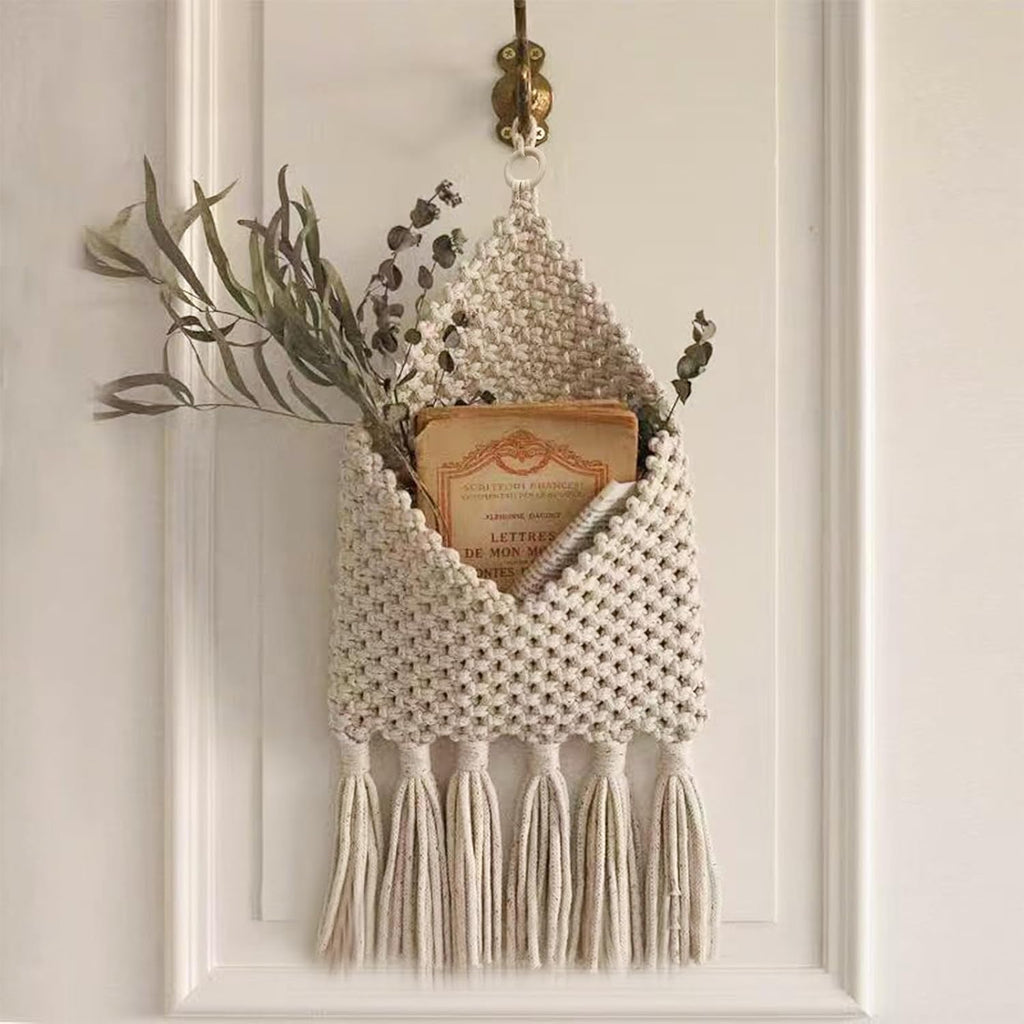 White Macrame Wall‑Mounted Mail Organizer