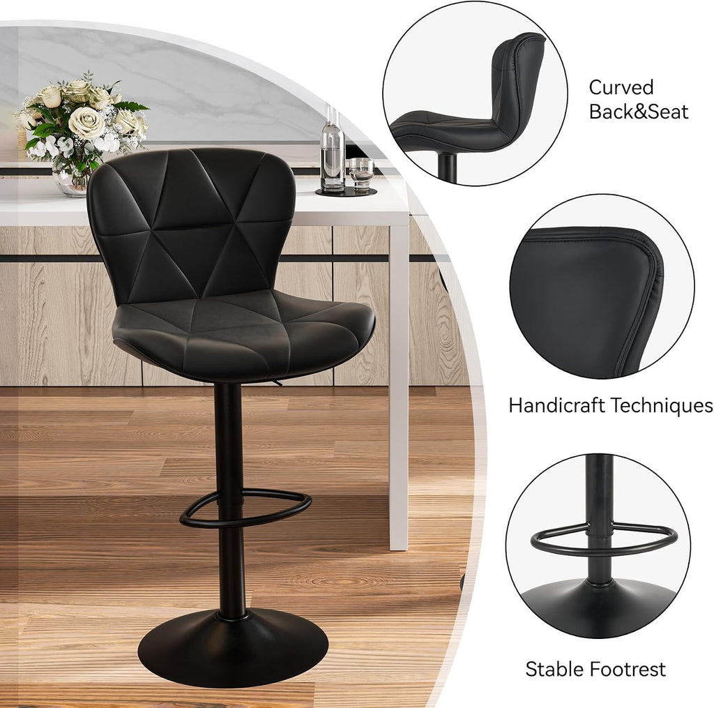 Black Faux‑Leather Swivel Bar Stool Set