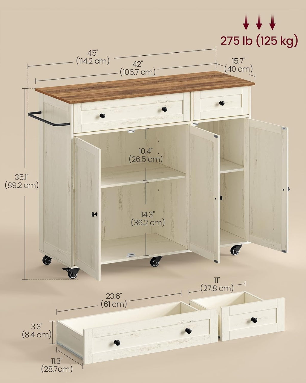Wooden Rolling Kitchen Island Storage Cart