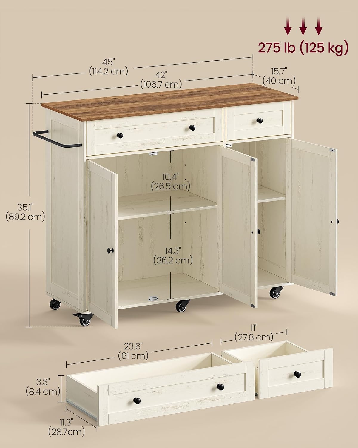 Wooden Rolling Kitchen Island Storage Cart