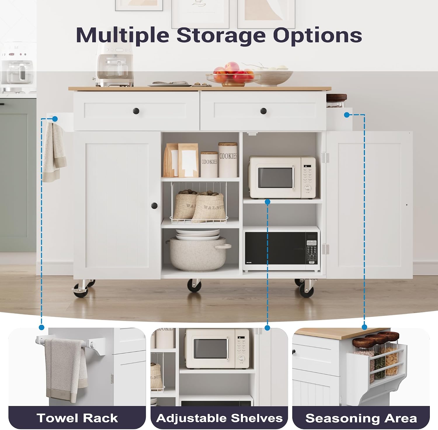 White Rolling Kitchen Island Storage Cart