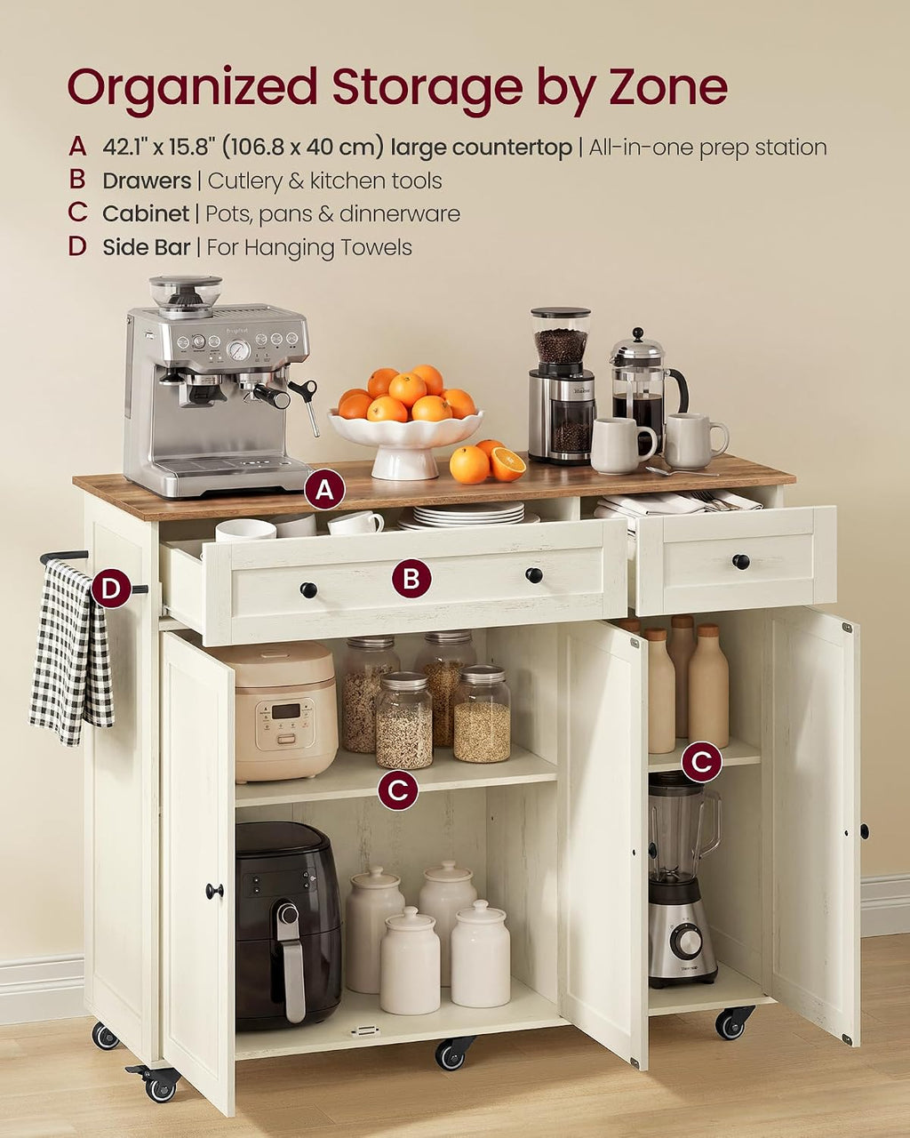 Wooden Rolling Kitchen Island Storage Cart