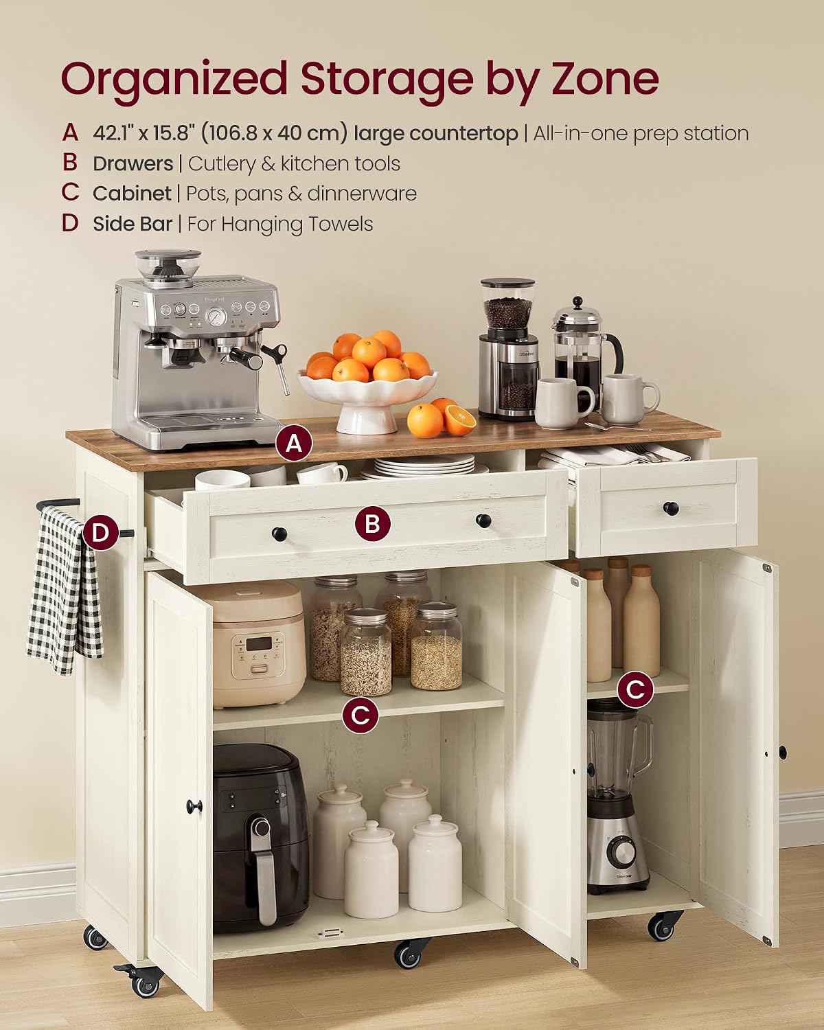 Wooden Rolling Kitchen Island Storage Cart