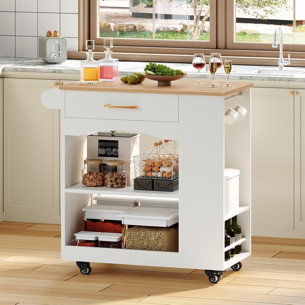 White Rolling Kitchen Island Storage Cart