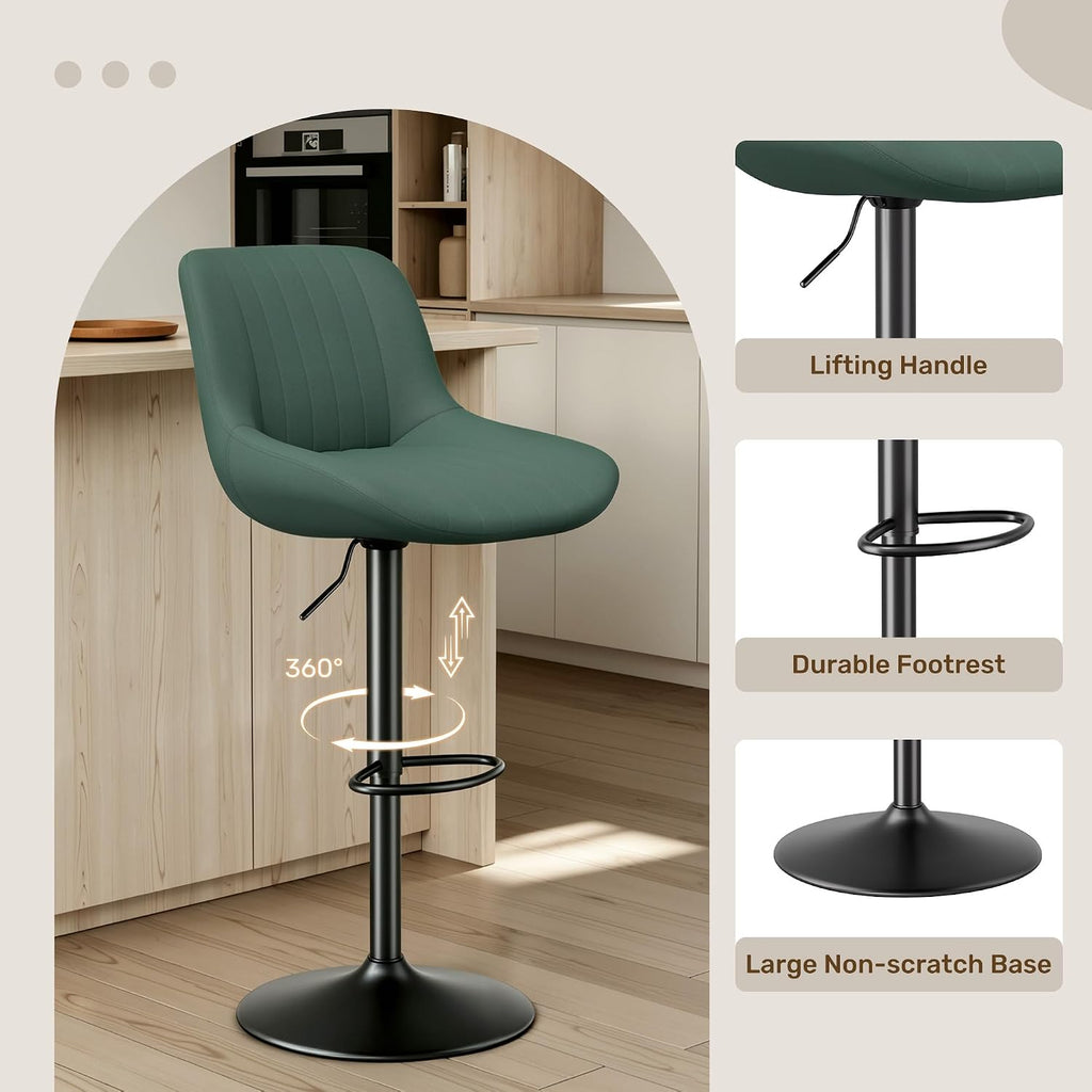 Green Swivel Adjustable Bar Stool Set