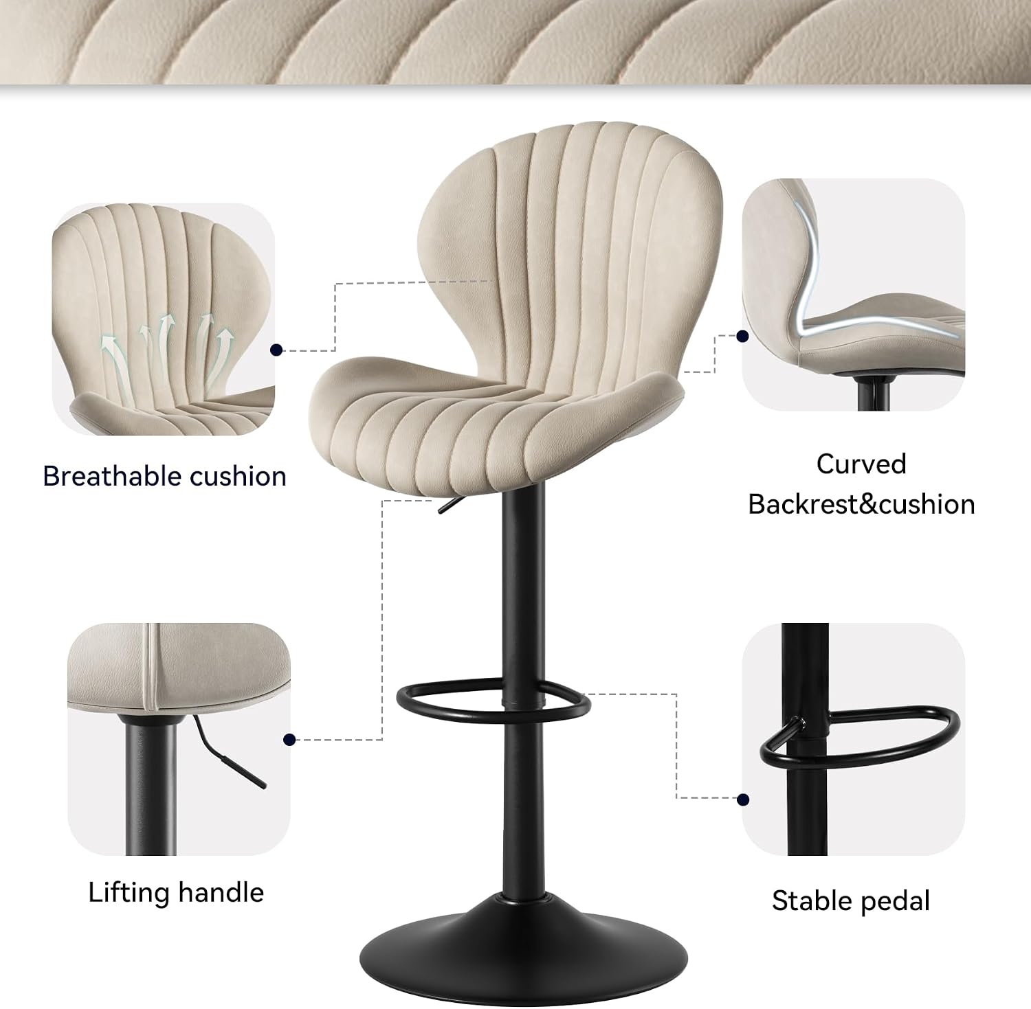 Light Khaki Swivel Fabric Bar Stool Set