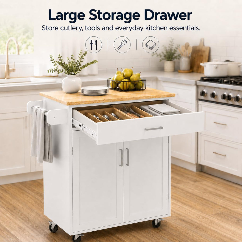 White Rolling Kitchen Island Storage Cart