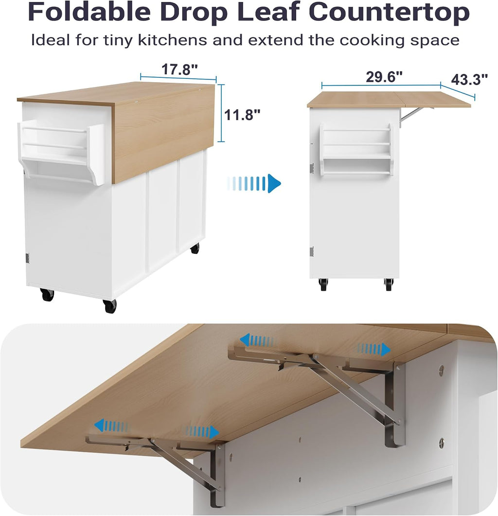 White Rolling Kitchen Island Storage Cart