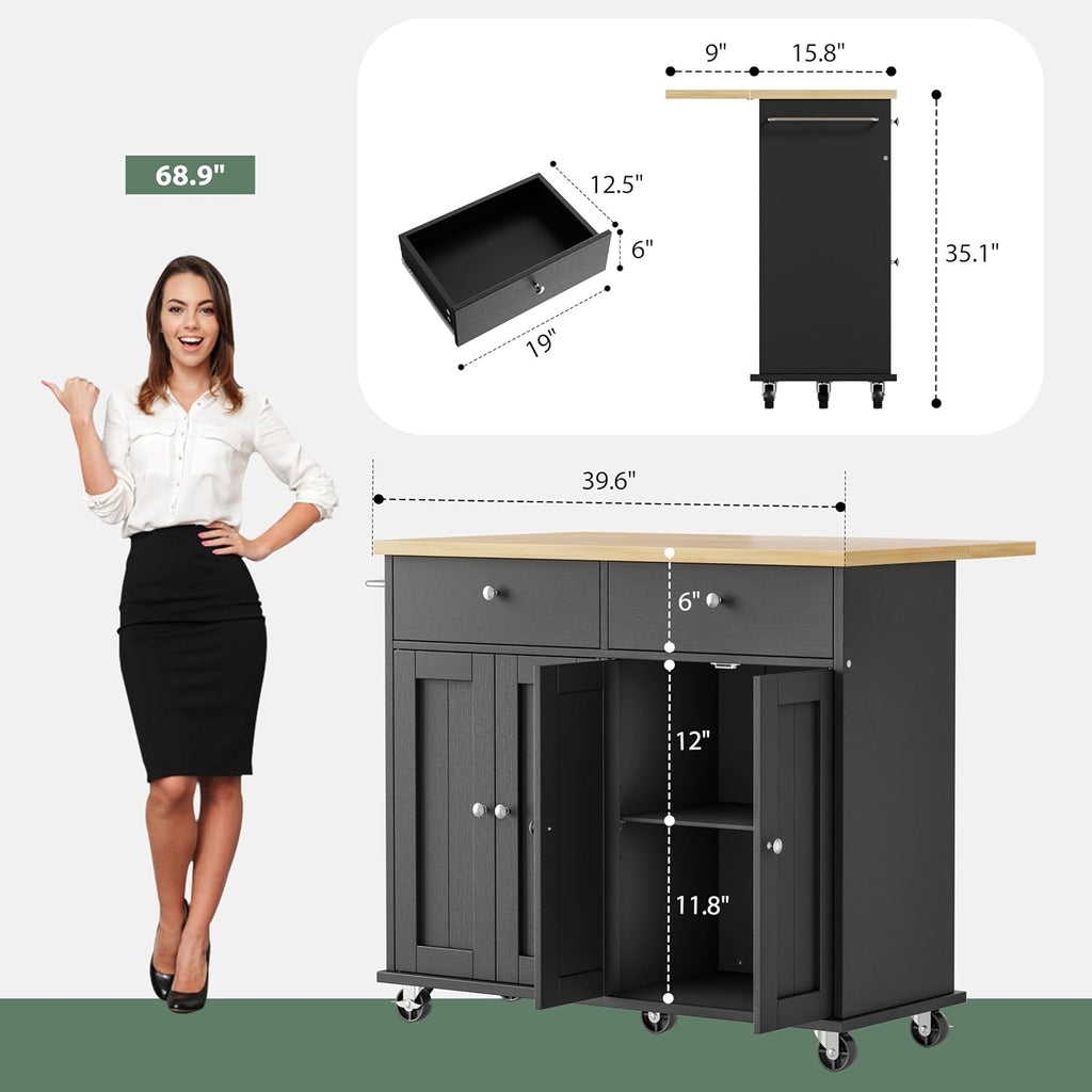 Black Rolling Kitchen Island Storage Cart