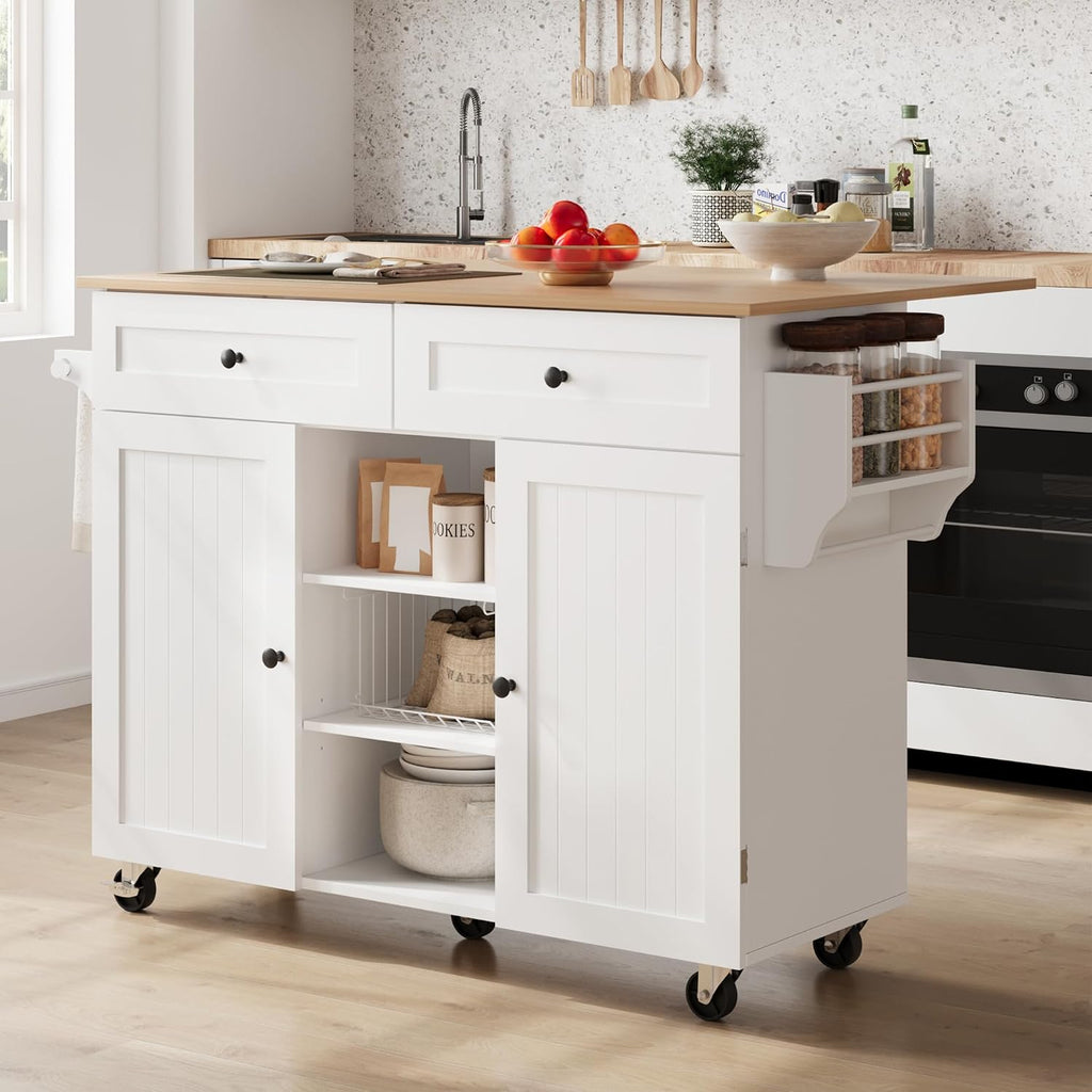 White Rolling Kitchen Island Storage Cart