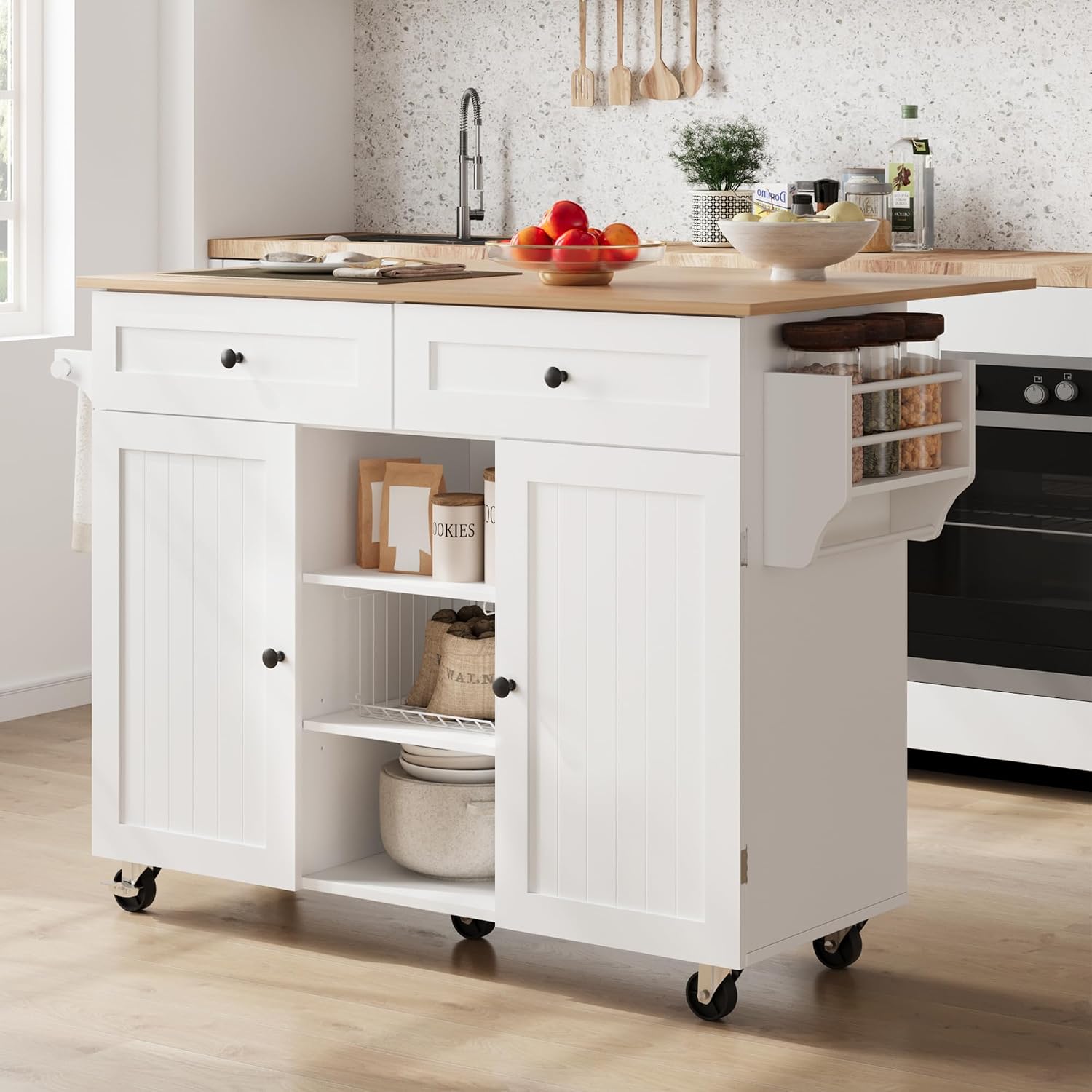 White Rolling Kitchen Island Storage Cart