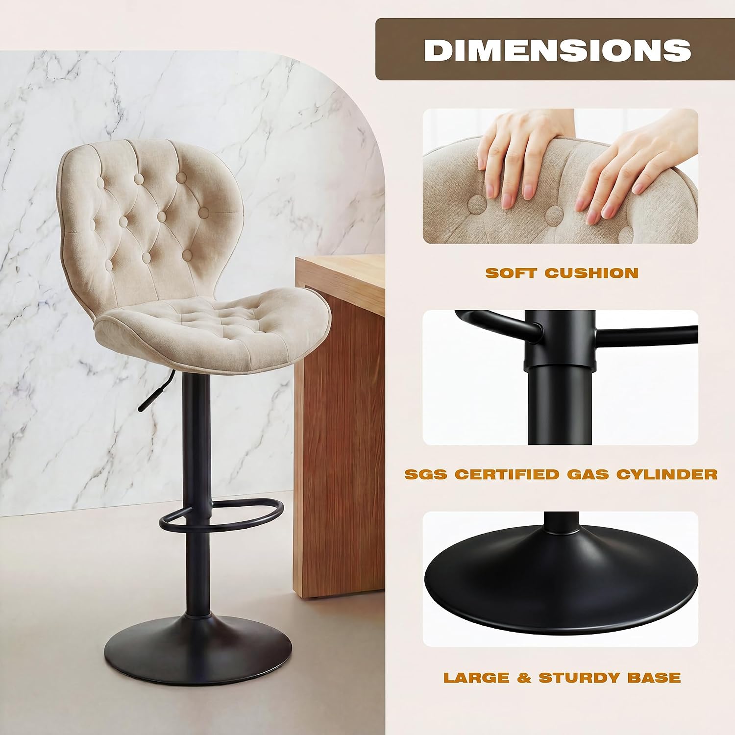 Khaki Swivel Adjustable Bar Stool Set