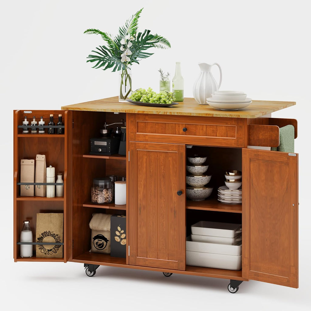 Brown Rolling Kitchen Island Storage Cart