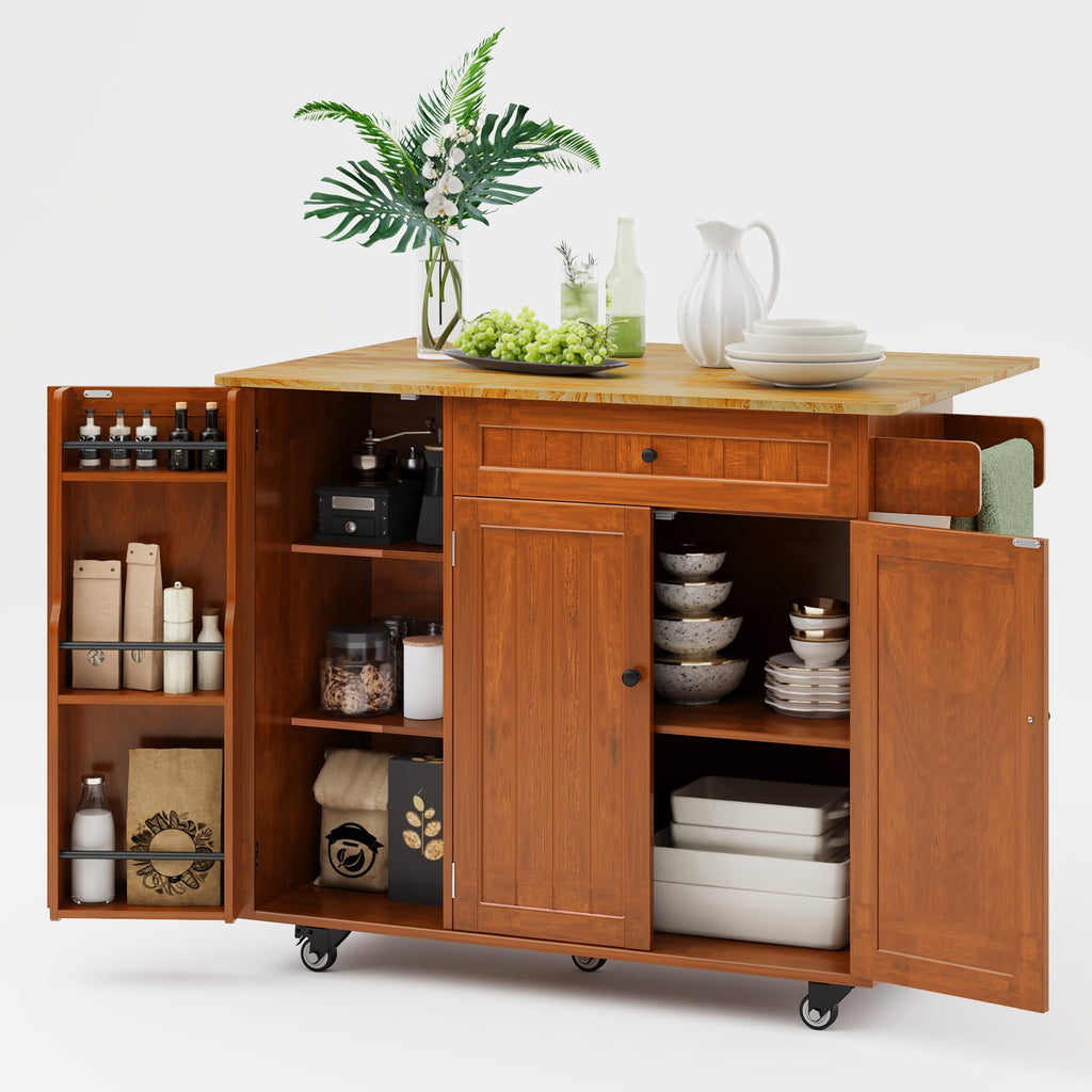 Brown Rolling Kitchen Island Storage Cart