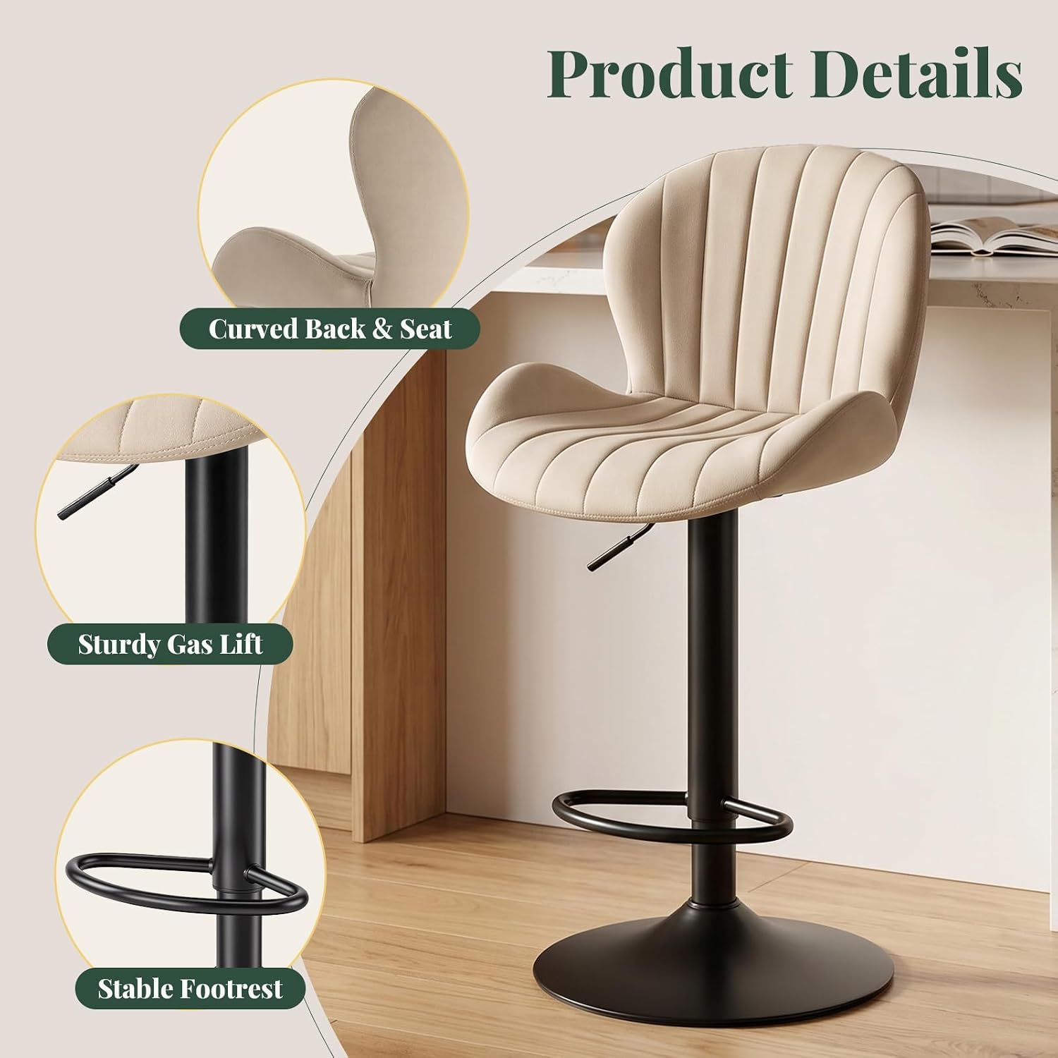 Fabric Swivel Adjustable Bar Stool Set